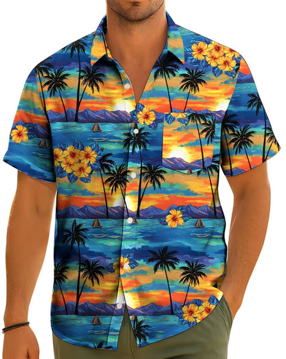 Hawaiian Shirt with Pocket Unisex Tropical Aloha Button Down Short Sleeve