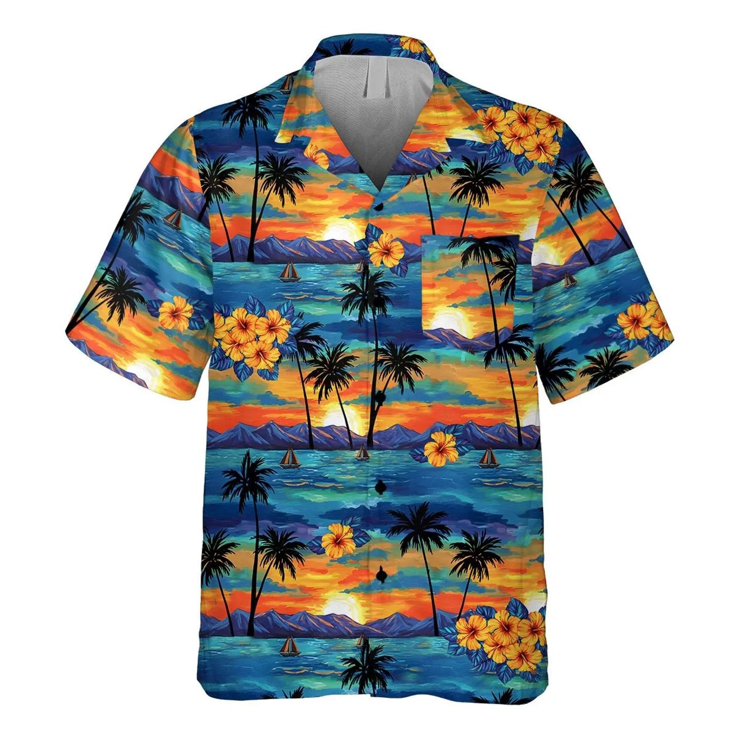 Hawaiian Shirt with Pocket Unisex Tropical Aloha Button Down Short Sleeve