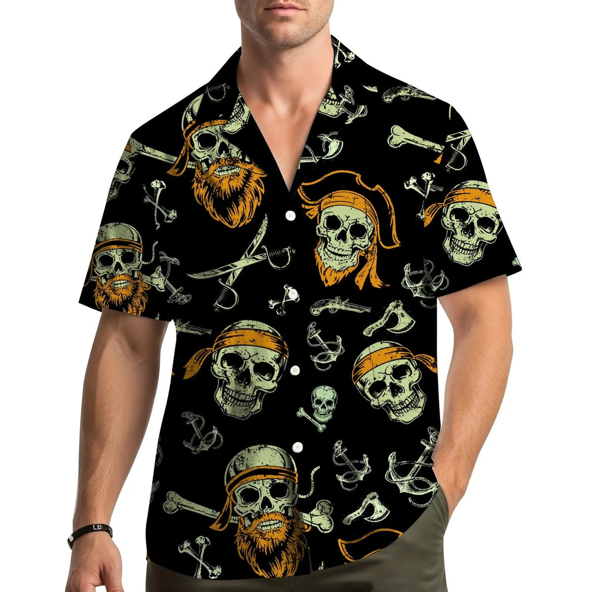 Pirate Skull Hawaiian Shirt Unisex Short Sleeve Button Down Aloha Shirt