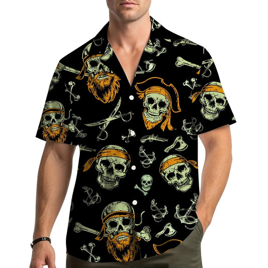 Pirate Skull Hawaiian Shirt Unisex Short Sleeve Button Down Aloha Shirt