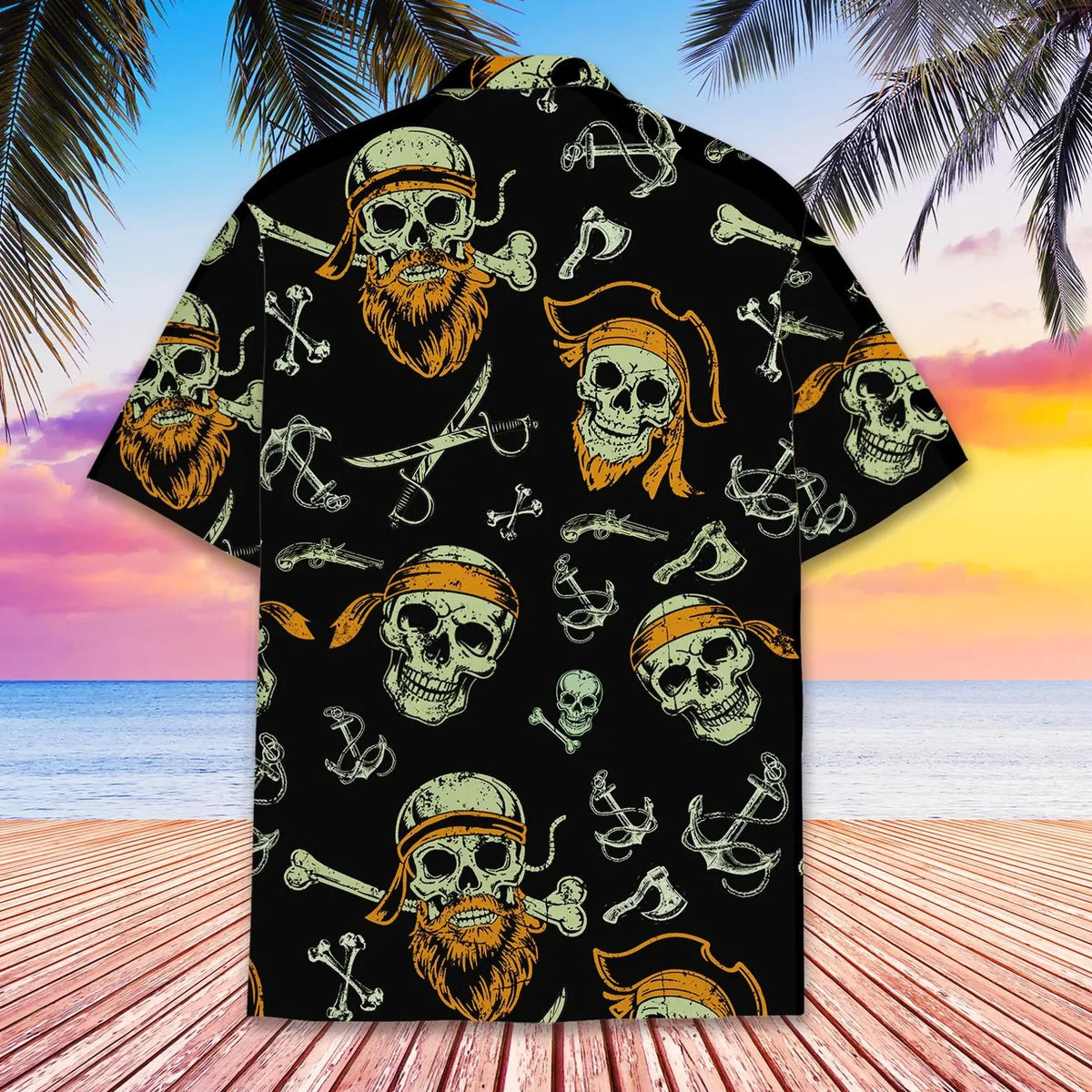 Pirate Skull Hawaiian Shirt Unisex Short Sleeve Button Down Aloha Shirt