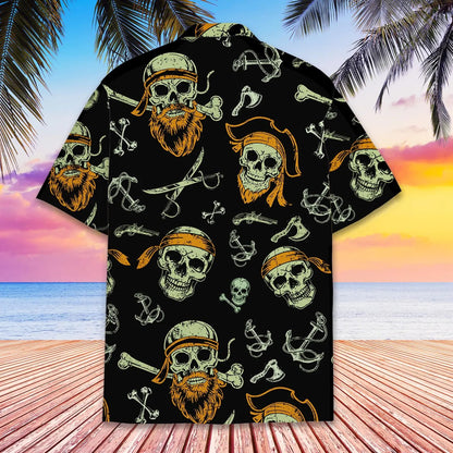 Pirate Skull Hawaiian Shirt Unisex Short Sleeve Button Down Aloha Shirt