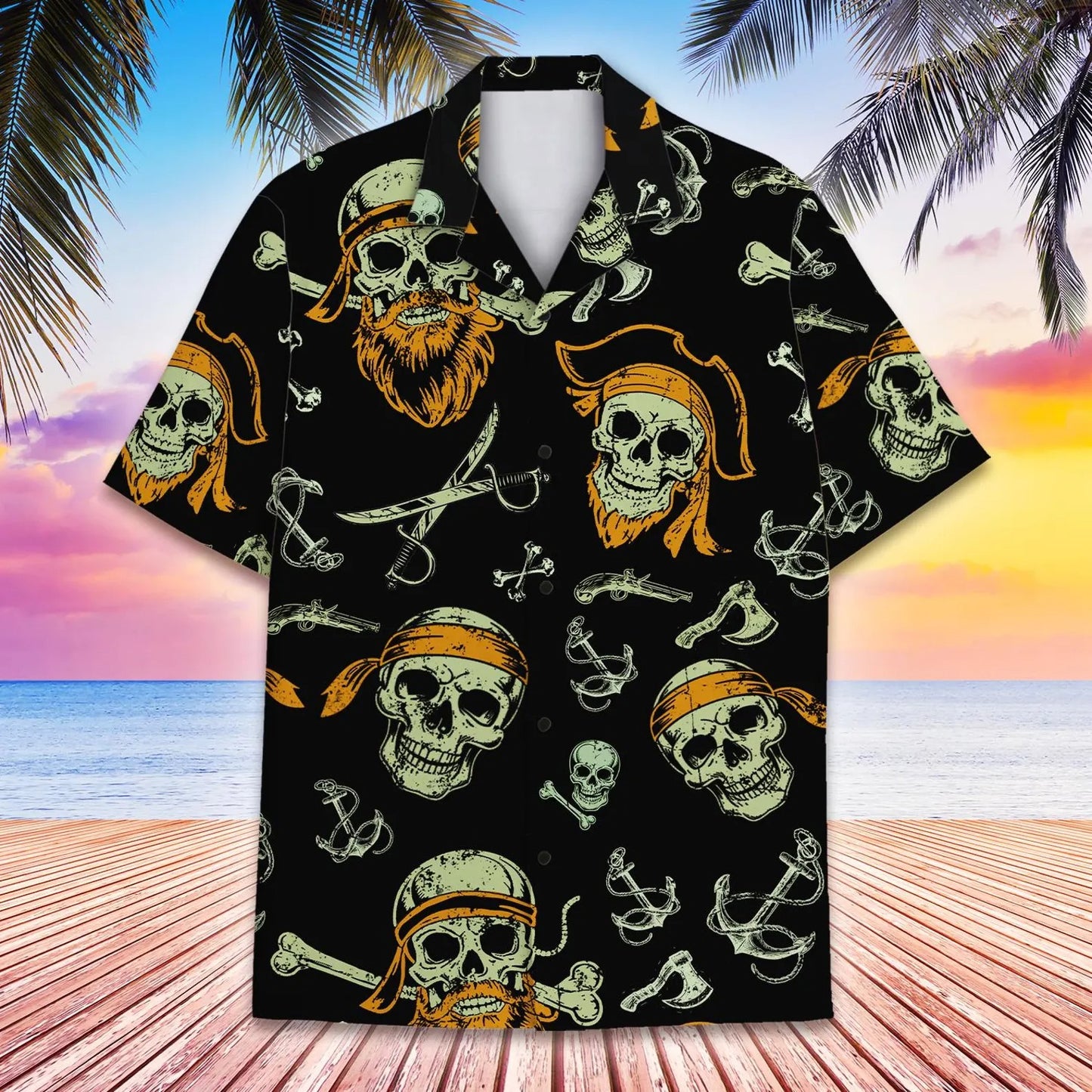 Pirate Skull Hawaiian Shirt Unisex Short Sleeve Button Down Aloha Shirt