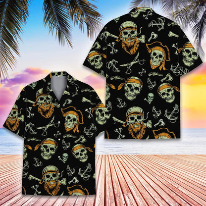 Pirate Skull Hawaiian Shirt Unisex Short Sleeve Button Down Aloha Shirt