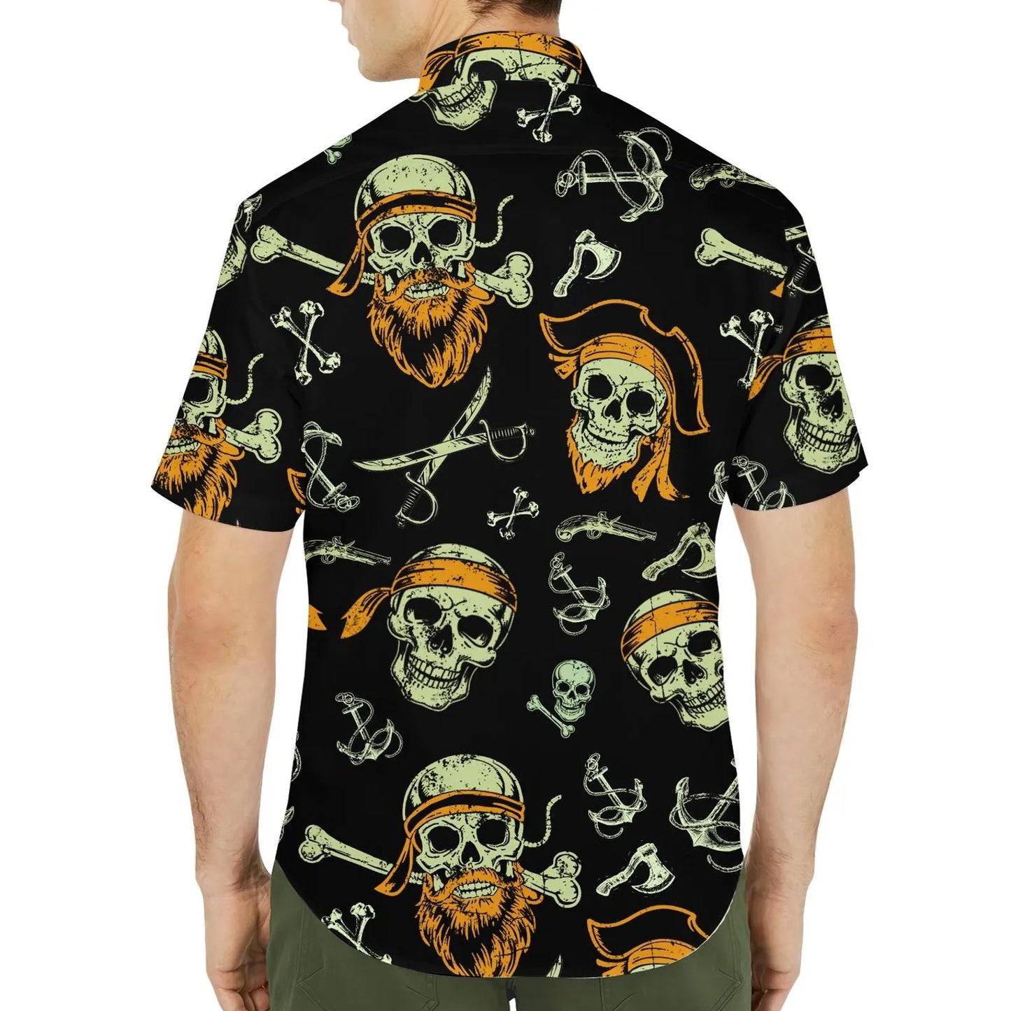 Pirate Skull Hawaiian Shirt Unisex Short Sleeve Button Down Aloha Shirt