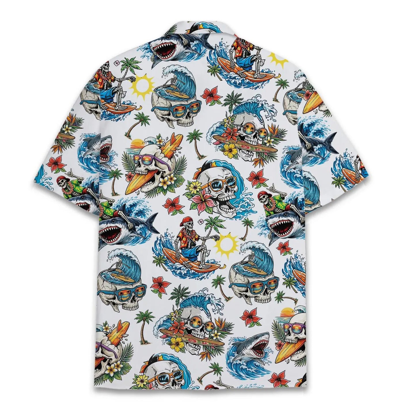Shark Skeleton Surfing Hawaiian Shirt Beach Button Up Short Sleeve Aloha Shirt
