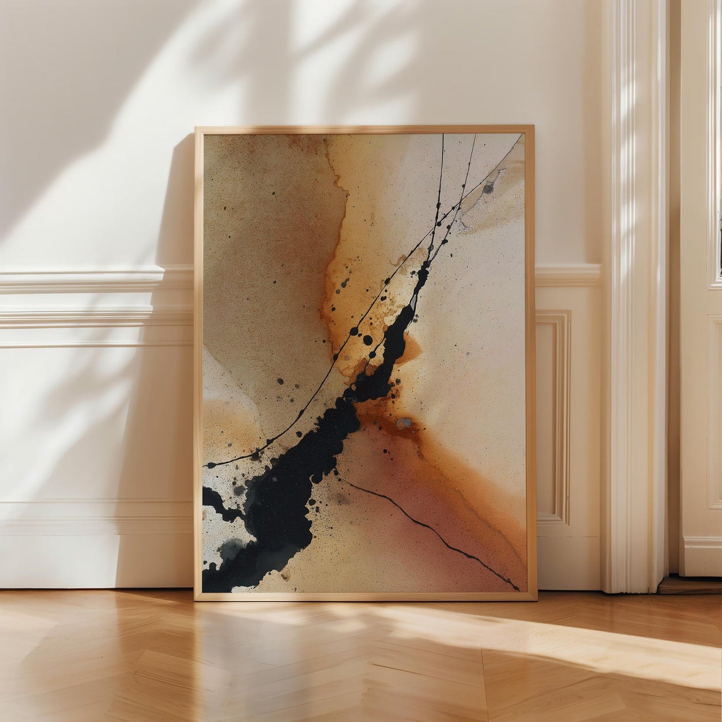 Abstract Ink Splatter Art Print, Neutral Modern Wall Art, Minimalist Black and Taupe Decor