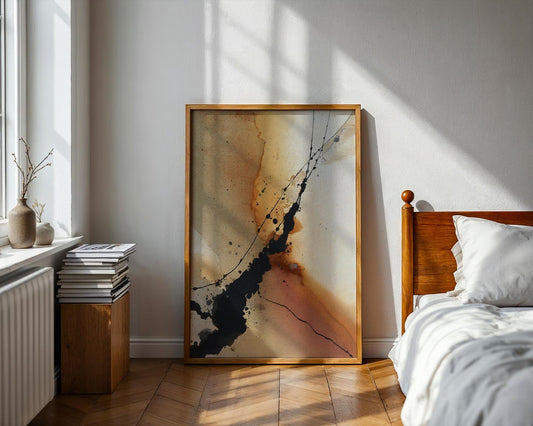 Abstract Ink Splatter Art Print, Neutral Modern Wall Art, Minimalist Black and Taupe Decor
