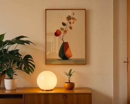 Geometric Vase Botanical Print, Japandi Canvas Wall Art, Minimalist Floral Deco
